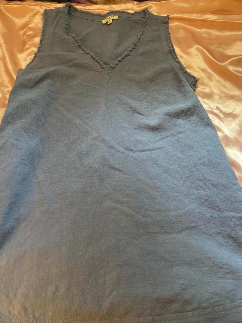 Umgee Blue Frayed Edge Sleeveless Dress